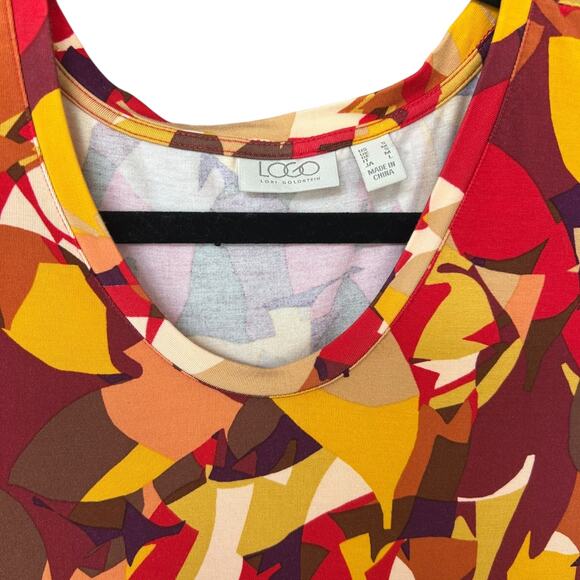 LOGO Lori Goldstein Rayon 230 Fall Leaves Print Dress Size Small Midi - Picture 3 of 4